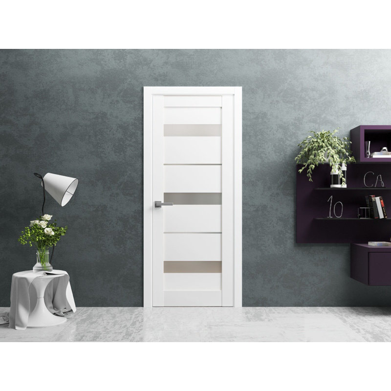 Porte pré-suspendue avec garde-manger Pantry Kitchen | Quadro 4055 avec verre opaque givré | Garnitures à panneau simple | Portes de salle de bain robustes