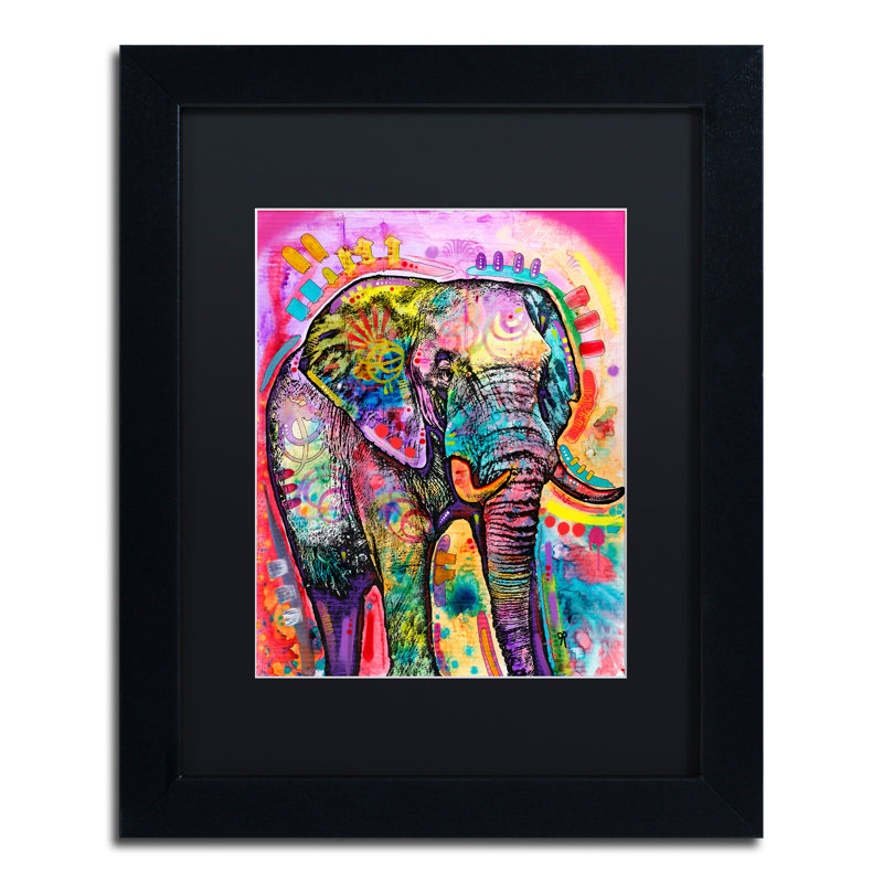 « éléphant »-impression sous forme de graphique, H 14 po x l 11 po x P 0,5 po, Noir, Cadre noir