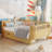 Twin Size Wood Platform Bed for Kids, Wood Low Profile Twin Bed with Rails for Girls and Boys, Natural-194507878-194507879