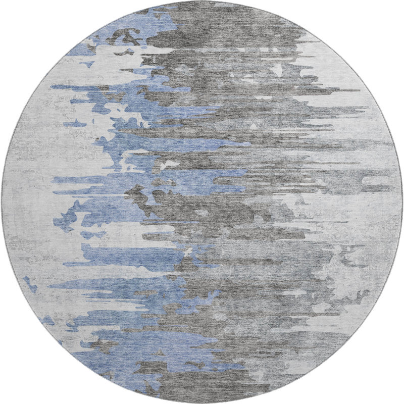 Premium Machine Washable Prisco Blue Rug, Round 8' 