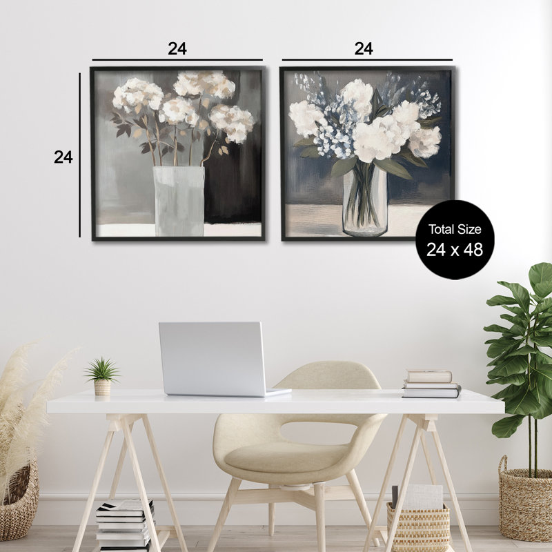 Vase Of Grace Flowers, ensemble de 2 giclées encadrées, design par Mona Grace, Giclée encadrée noir minuit, H 24 po x l 48 po