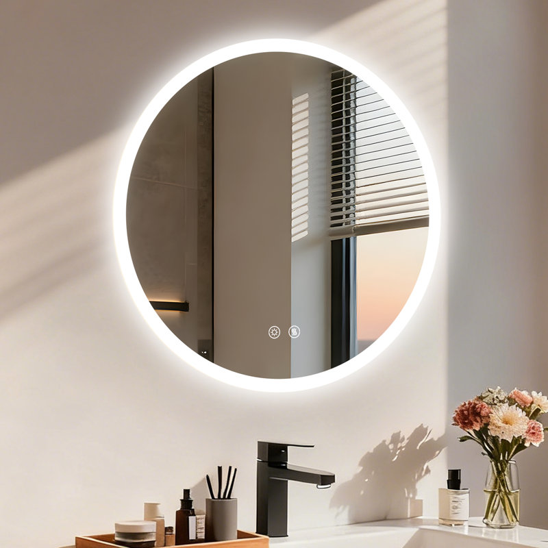 Round Frameless Backlit Led Bathroom Vanity Mirror Dimmable Anti-fog Wall Mounted Mirror, 20" x 20"
