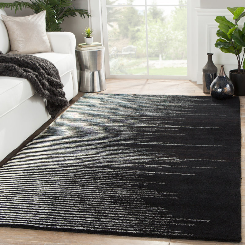 Tapis rayé en laine touffeté à la main noir / gris Brittanie, Rectangle de 5 pi x 8 pi