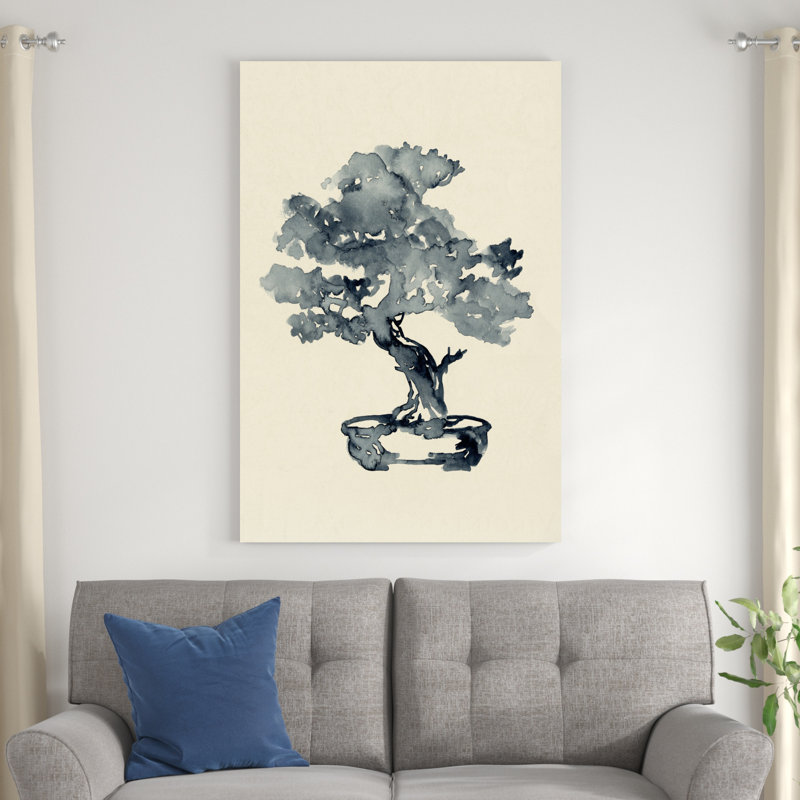 «Indigo Bonsai III» par Jacob Green - peinture sur toile tendue, H 48 po x l 32 po