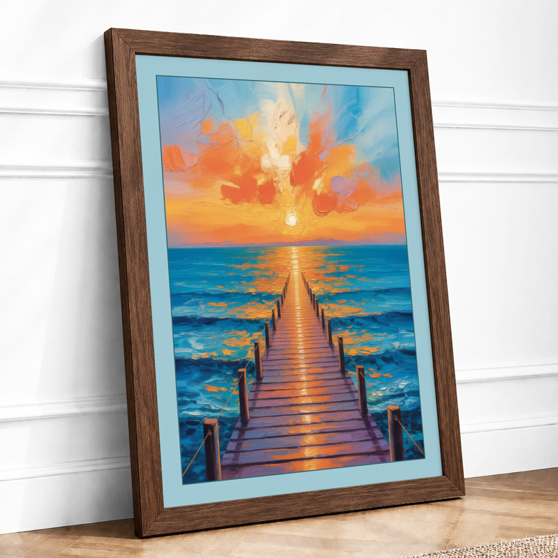 Pier at Sunset Coastal - Framed Print, Walnut, A4 - 29.7 x 21.0 cm