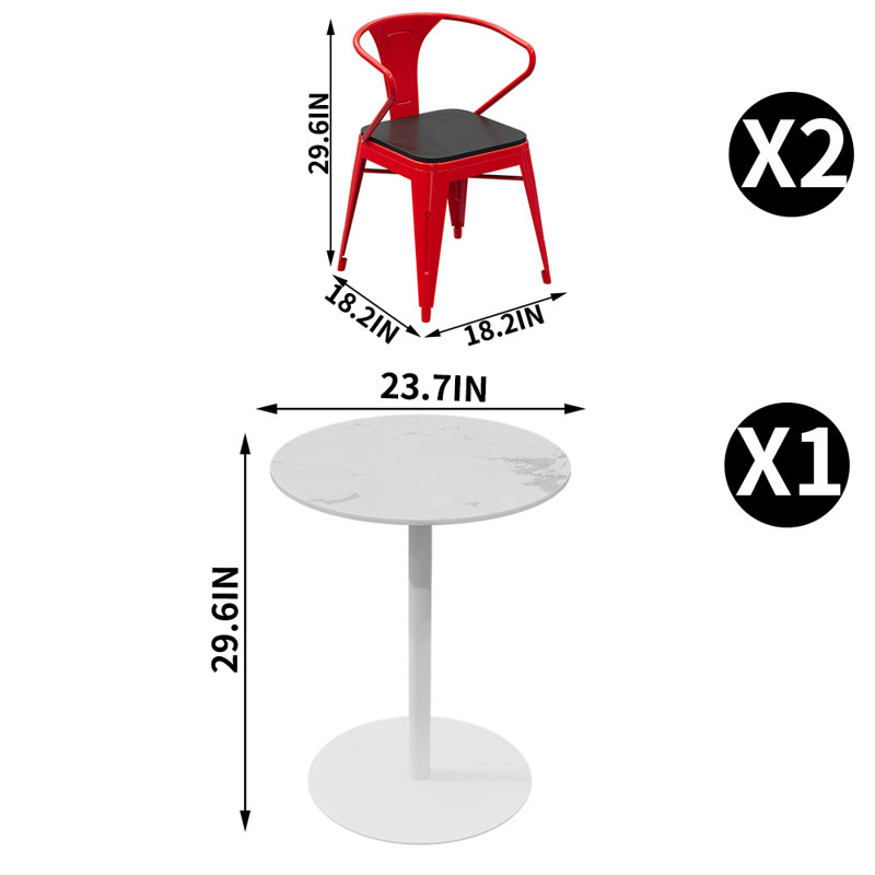 Ensemble de table et chaises de style industriel rond 23,7 po, 3