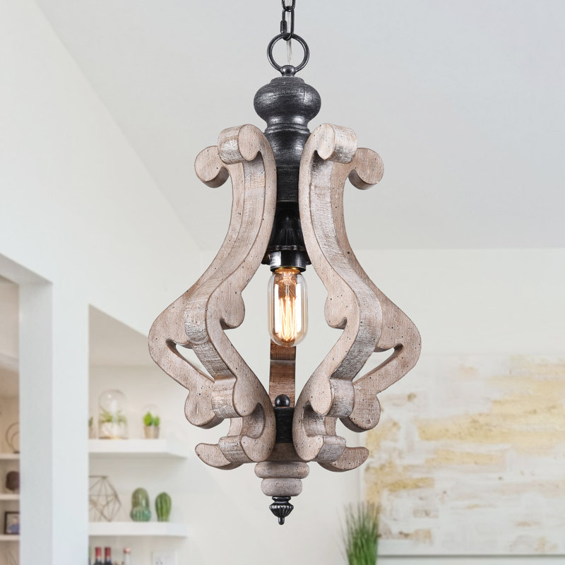 Lustre géométrique unique à 1 lumière Pablo, Bois patiné