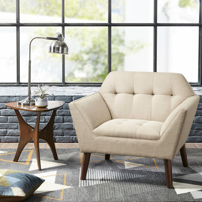 Méridienne avec accoudoirs, conception Mid-Century, détails à boutons, pieds en bois massif, tissu, capitonnage 37 po x 29,5 po, H 31,5 po