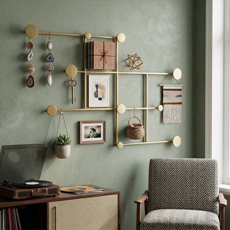 Metal Wall 10 - Hook Wall Mounted Coat Rack, Gold