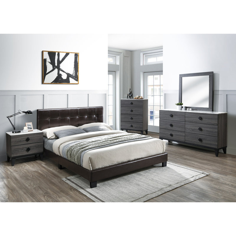 Lit 1 pièce de style contemporain, Lit double