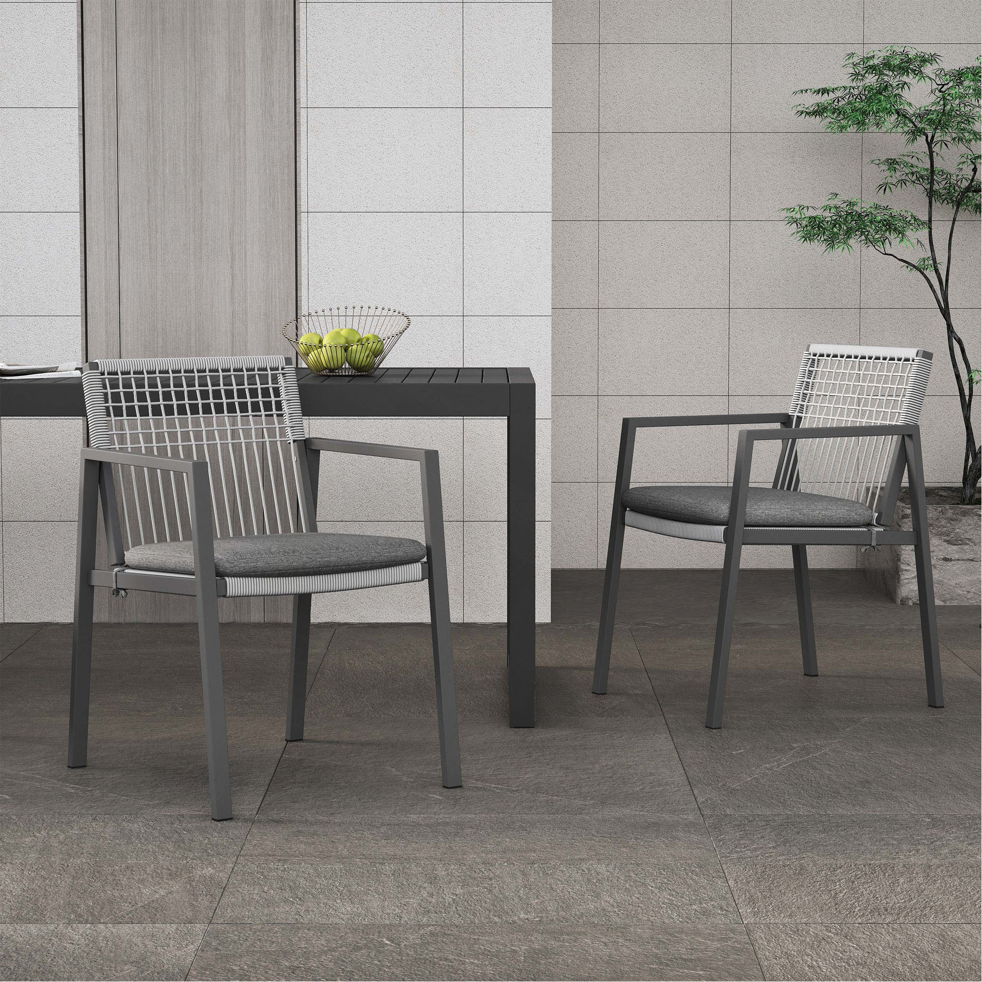 Latitude Run® Outdoor Dining Chair Set Of 2, Aluminum + Rope , Outdoor ...