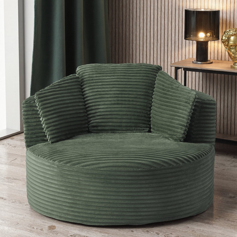 Chaise ronde verte en velours côtelé compressible avec dossier rembourré - sièges de salon, de bureau et d'appartement modernes