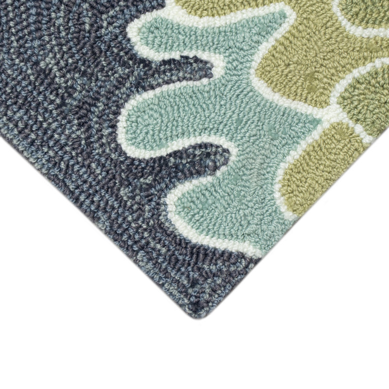 Tapis intérieur / extérieur bleu touffeté à la main Hemsworth, Rond 5 pi