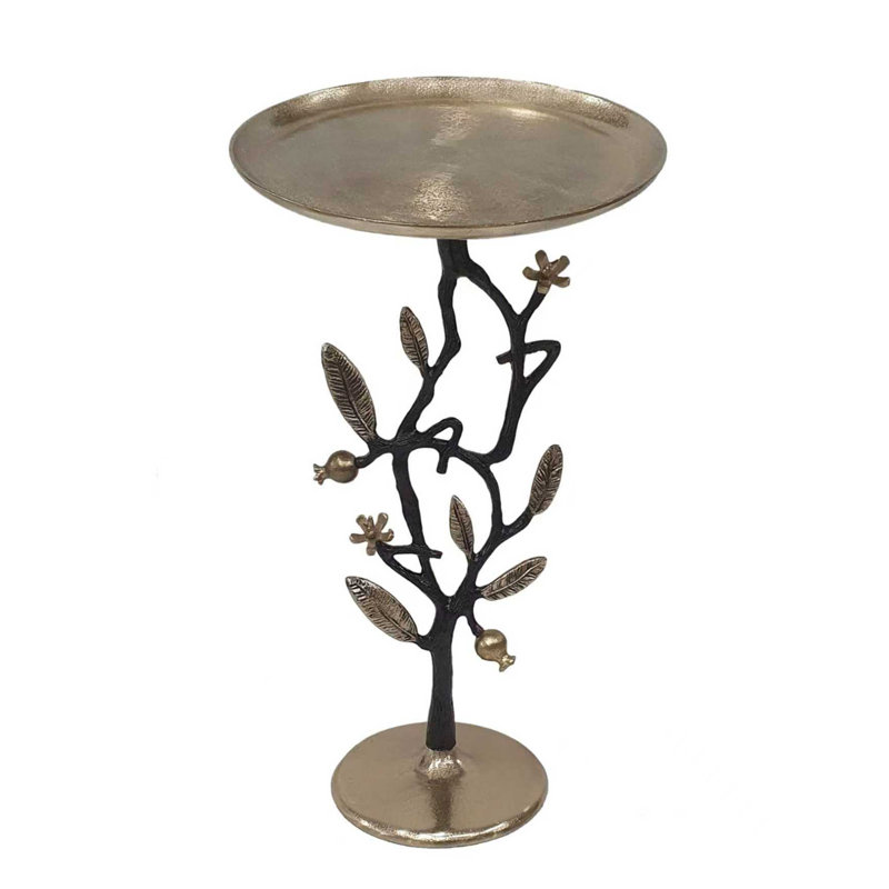 Table d'appoint 13,8 x 13,8 x 24 po en aluminium noir et doré avec un design délicat de grenade