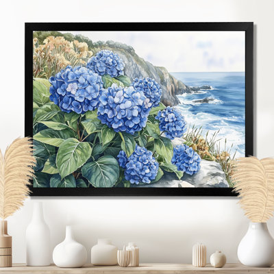 Hydrangées au bord de la mer, falaise II - hydrangées, art mural