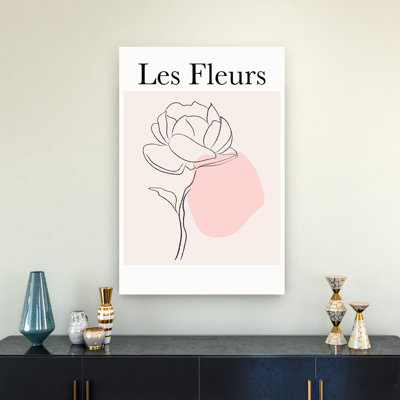 Blush Peony Line Art Abstract Delicate Elegant Peony Flower Wall Art Print 1 Piece Wrapped Canvas Wall Art