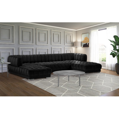 143" Wide Velvet Symmetrical Sectional
