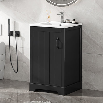 20" Bathroom Vanity with Sink, Bathroom Cabinet with Soft Closing Door, Storage Rack and Adjustable Shelve, Black