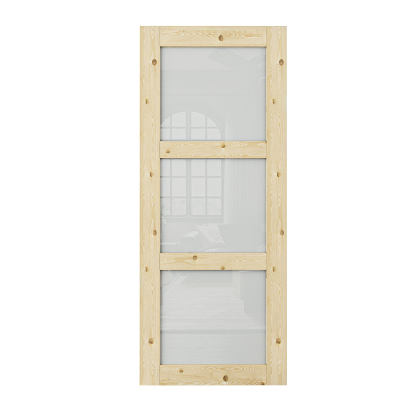 3-Lite Frosted Glass Door Slab Interior Pine Solid Wood Standard Door, 28" x 80"