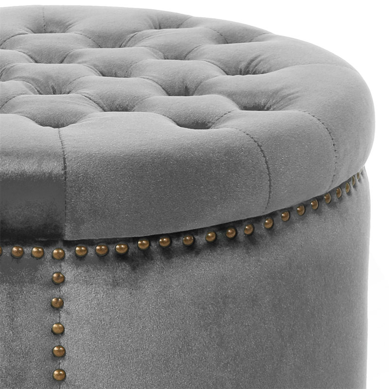 Helotes Tufted Round Cocktail Ottoman, Light Grey