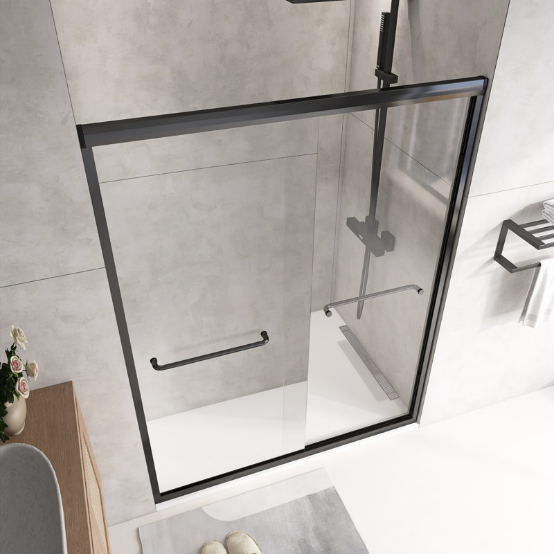 56-60 " W X 72" H Aluminum Frame Double Sliding Shower Door With Tempered Glass And Explosion Proof Film, Matte Black