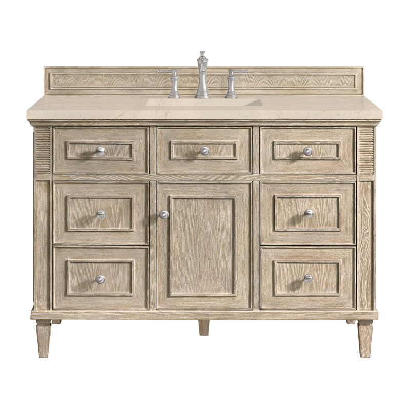 Lorelai 48'' W Single Vanity, Whitewashed Oak, Carrara White Marble, 8" Widespread