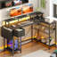 L-Shaped Metal Base Computer Desk with Power Outlet-737119944-737827037