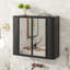 Armoire de salle de bain murale noire avec miroir, 2 portes en miroir et tablette ouverte, armoire de rangement en métal de style campagnard avec compartiment ouvert pour meuble-lavabo, toilette et évier