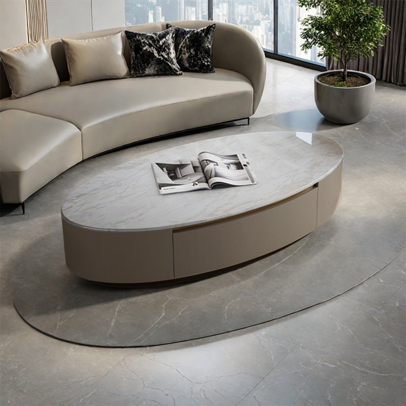Table basse ovale en marbre clair de luxe, H 15,7 po x L 47,2 po x l 27,6 po 