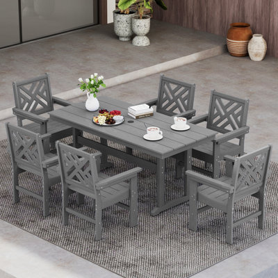 Outdoor Patio All Weather HDPE Dining Set Outdoor Patio All Weather Poly Dining Set Rectangular Table Poly Outdoor Chair 6-Person
