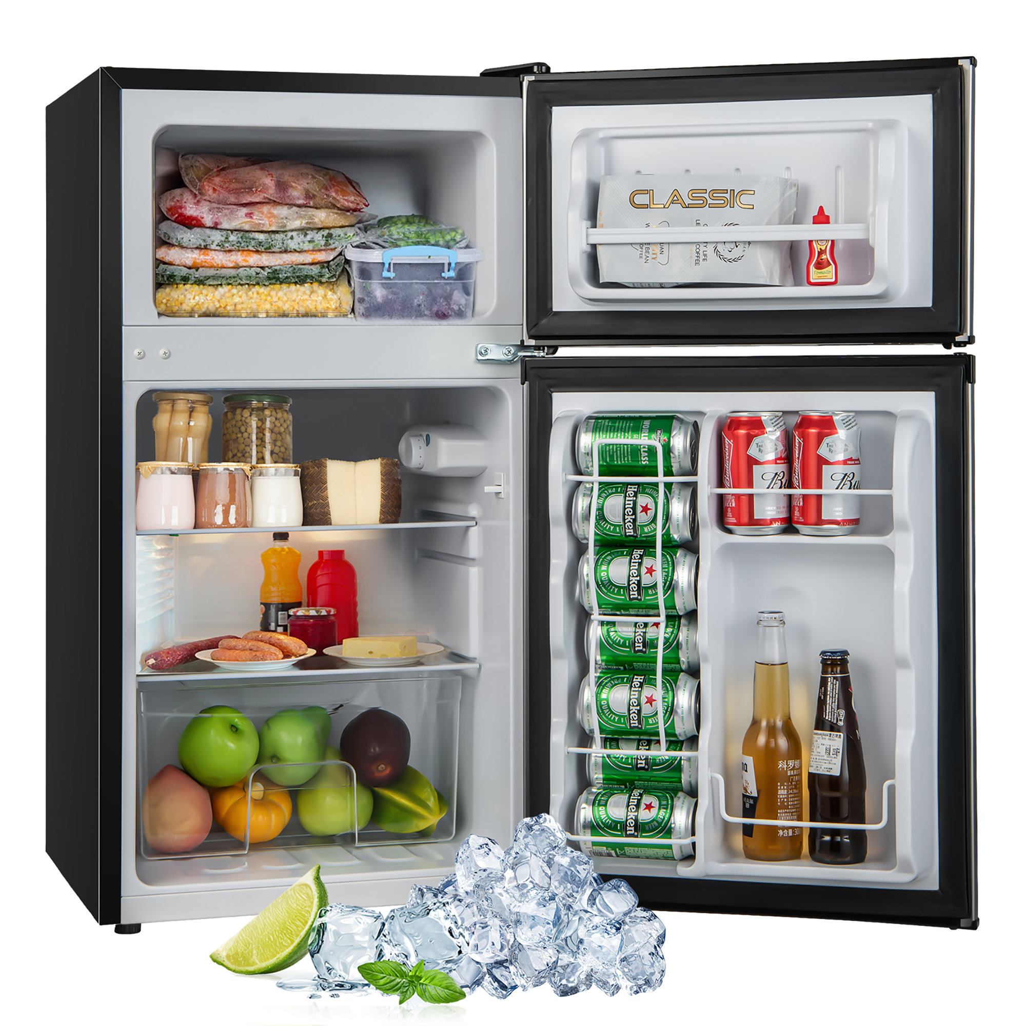 3.5 cu. ft. Retro Freestanding Mini Fridge with Freezer, 2-Door Compact  Refrigerator with Top Freezer
