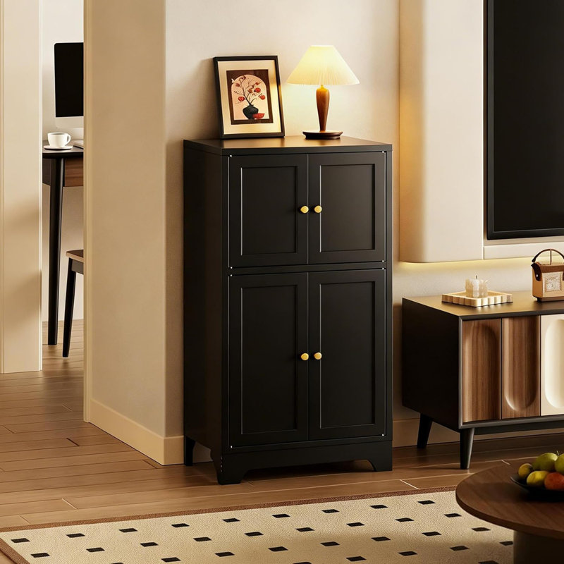 Bathroom Floor Storage Cabinet,metal Accent Sideboard With 4 Doors And 2 Adjustable Shelves, Freestanding Bathroom Cabinets Rust-proof Locker Restroom,kitchen,living Room,hallway