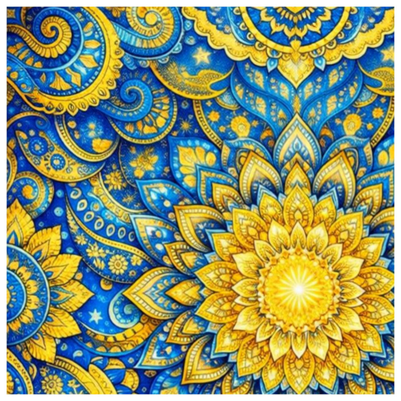 Couvertures complexes de mandala bleu et jaune, 50 po L x 60 po H
