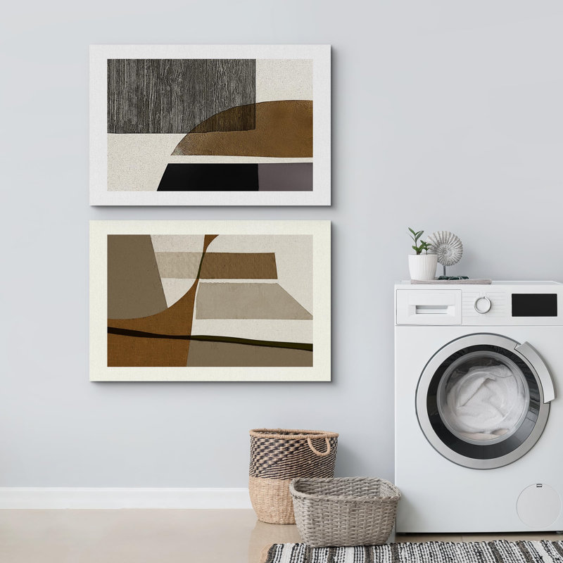 Forme Mid-Century «Mid-Century Retro Polygon Collage Abstract Shapes Illustration», 2 pièces, H 16 po x l 24 po, Toile tendue