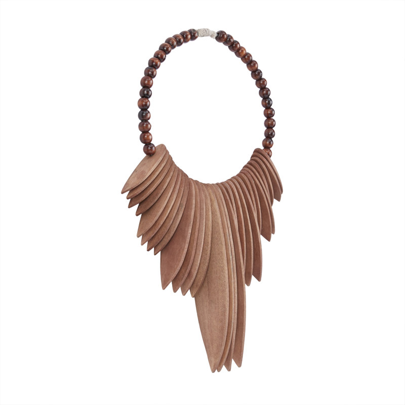 13 po x 3 po x 18 po, décoration murale de style tribal en bois brun avec collier perlé