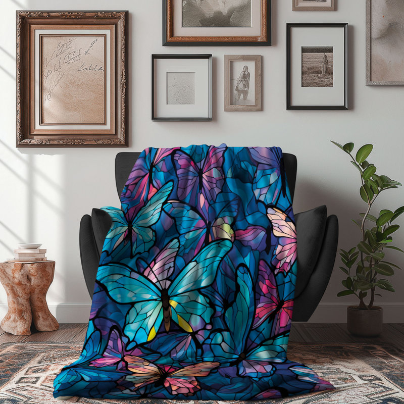 Motif de papillon teint - 1 pièce Sherpa Premium, Grand lit