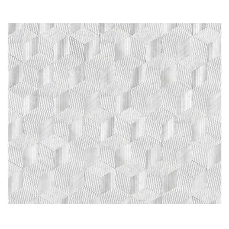 Hexagon natural marble tile, Carrara marble, natural stone, for wall, OL textured finished, 3D fluted marble, White/Natural