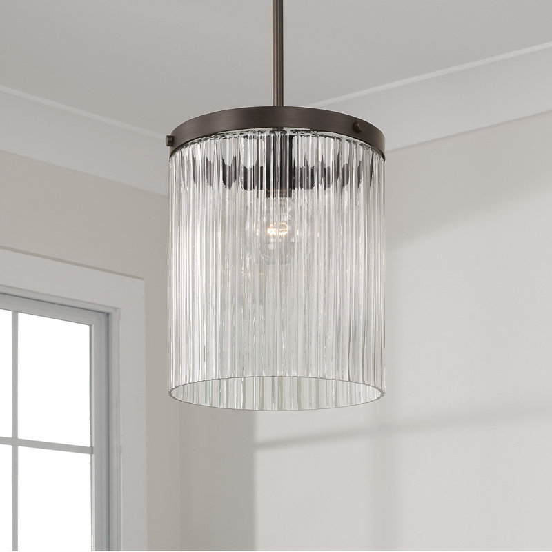 Oil Rubbed Bronze Pendant Light with Beveled Fluted Glass Shade