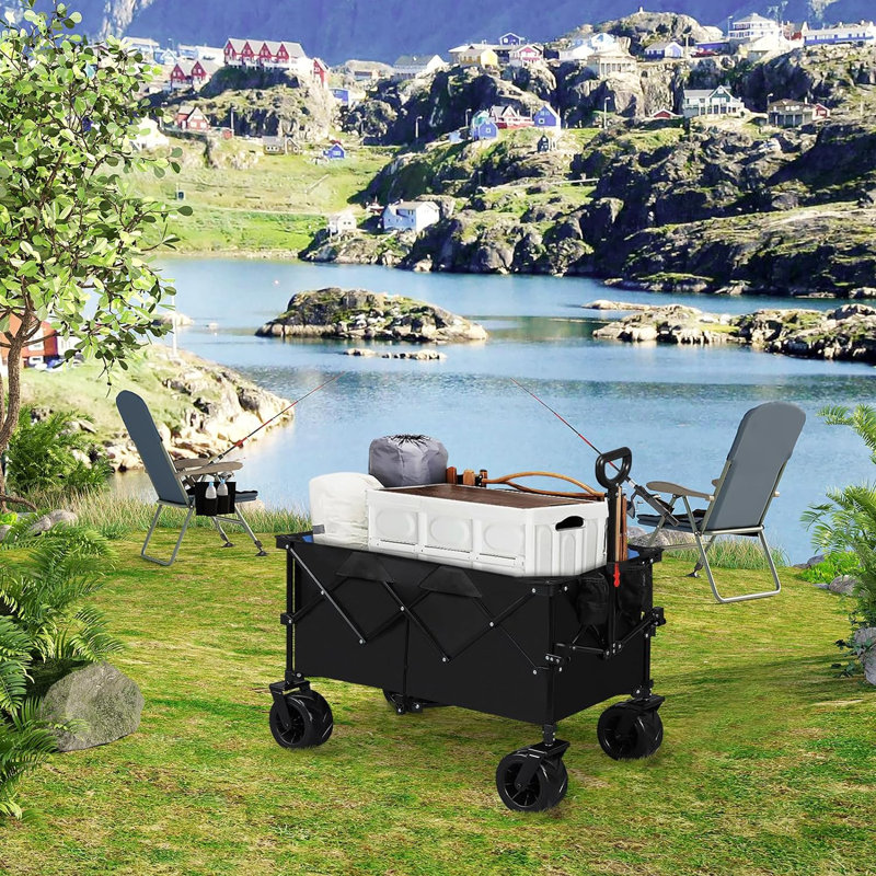 Cheswick Metal Oxford Fabric Garden Carts, Black/Blue, 106cm H x 62cm W x 100cm D
