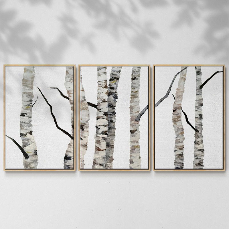 Birch Trees II, reproduction sur toile 3 pièces, H 40 po x l 78 po x P 2 po, Naturel