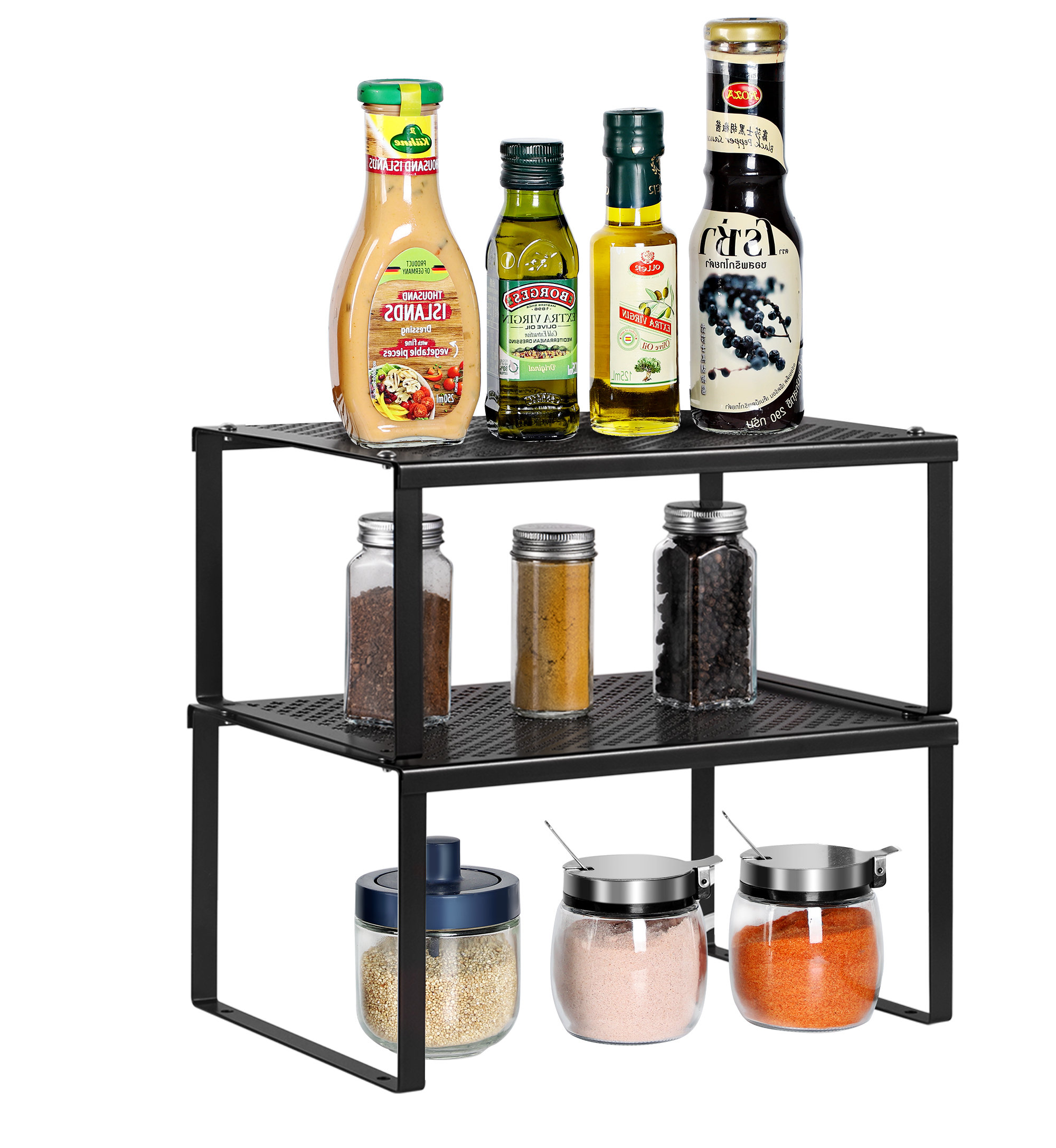 Expandable Kitchen Cabinet Shelf Organizers, Stackable Metal Pantry Storage  Shelves Rack, Adjustable Counter Shelf for Cabinets, Countertop, Cupboard