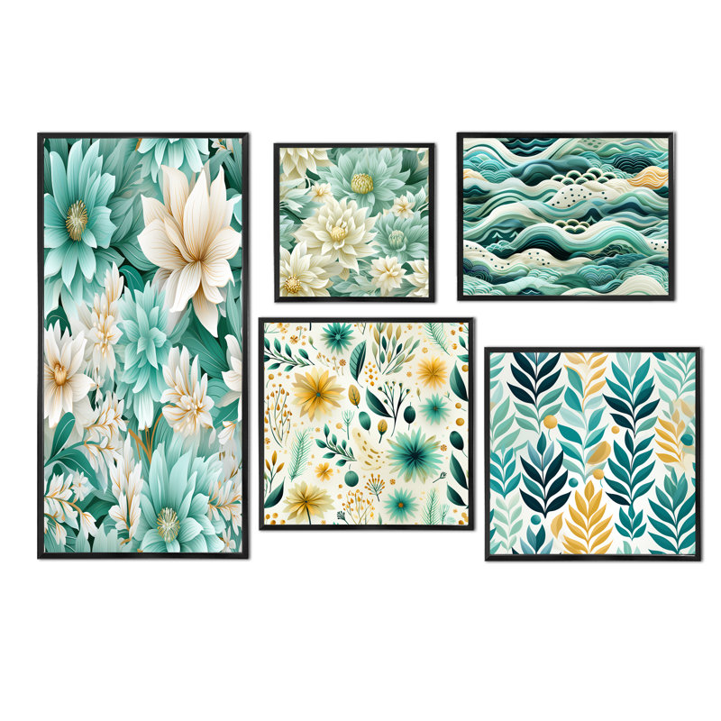 Bohémien, rêve, émeraude, dahlia, motif I, Cadre flottant noir