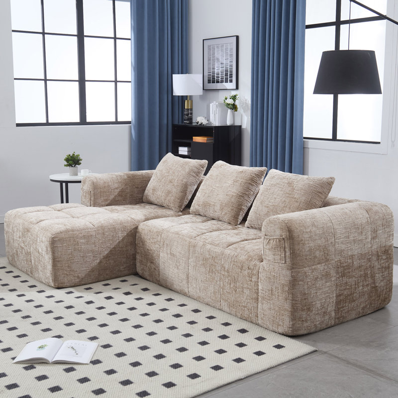 Modular Sectional Sofa, Modern Modular L-Shaped Sofa With Chaise Longue, Equipped With Small Side Pockets And Free Of Compression During Installation.
