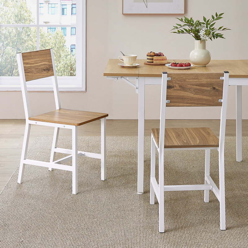 Rustic Wood Chairs With Metal Steel Frame, Brown/White