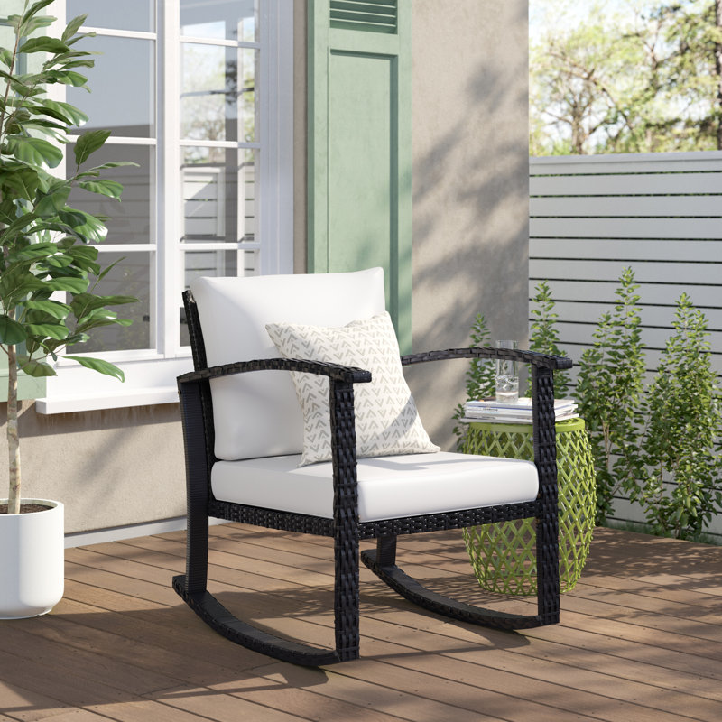 Chaise berçante d'extérieur en osier / rotin avec coussins Cummington, Noir