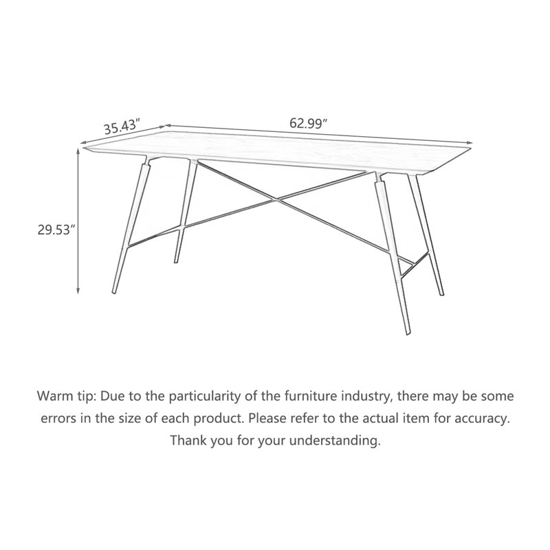 Rectangular Nordic-style Solid Wood Dining Table, 29.53”H x 62.99”L x 35.43”W
