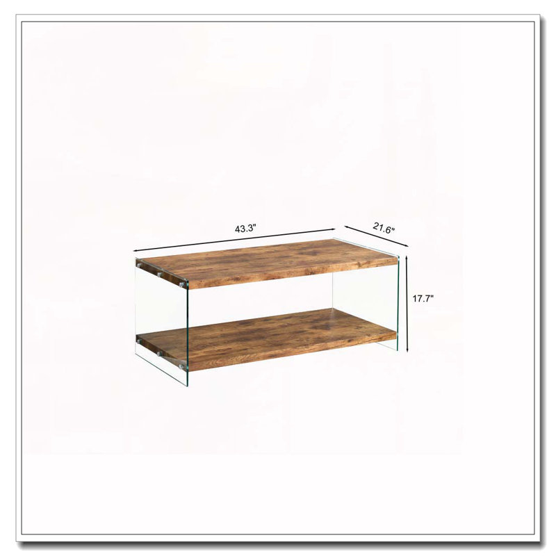 Table basse en verre trempé noyer 2 couches