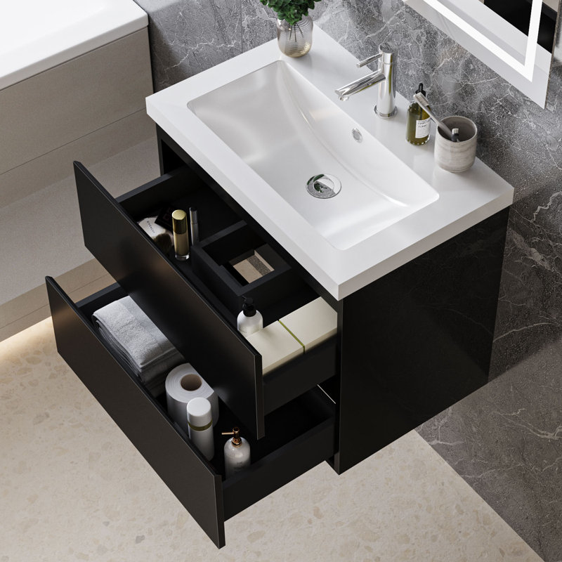Corelli 600mm Single Bathroom Vanity with Drop In Ceramic Basin, Black