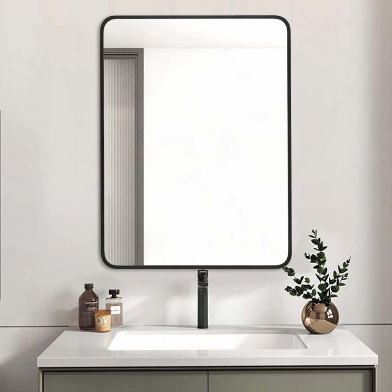 Miroir mural 24 po x 32 po pour salle de bain, Noir, 32 po x 24 po