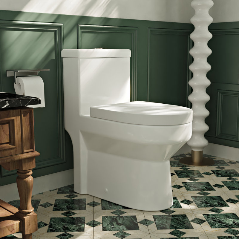 Toilette compacte une pièce à double chasse avec double chasse, modèle Liberty, Blanc	